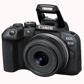 Canon EOS R10 Kamera spiegellose Camera + RF-S 18-45mm F4.5-6.3 is STM Objektiv + Adapter EF-EOS R (Hybridkamera, DSLR Upgrade, 15 B/s, 4K Videos, Dual Pixel CMOS AF II Fokussystem, WLAN) schwarz